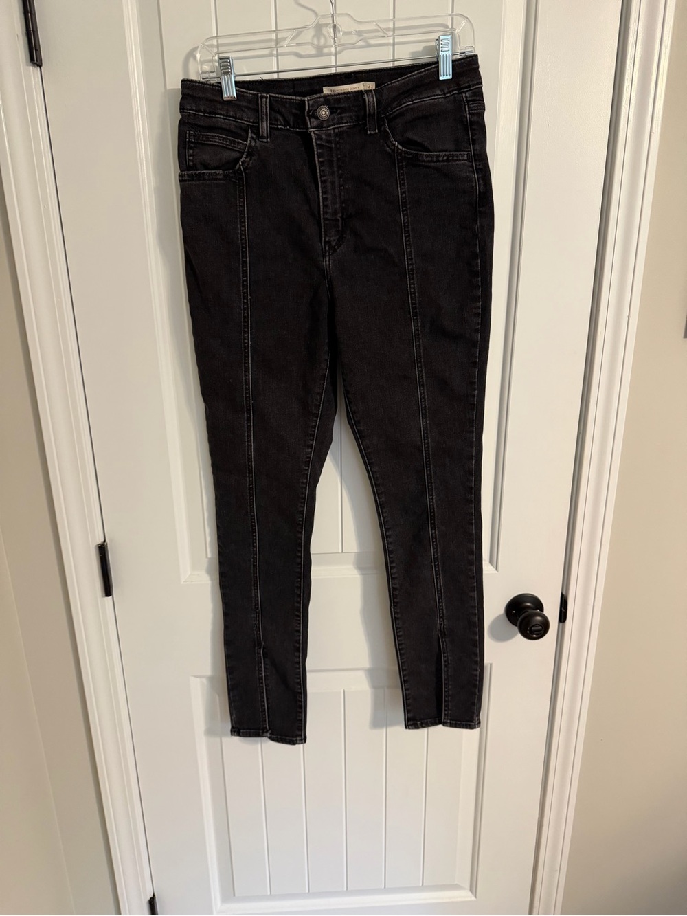Levi's 721 High Rise Skinny Jeans Split Tulip Hem Black Pintuck 31.